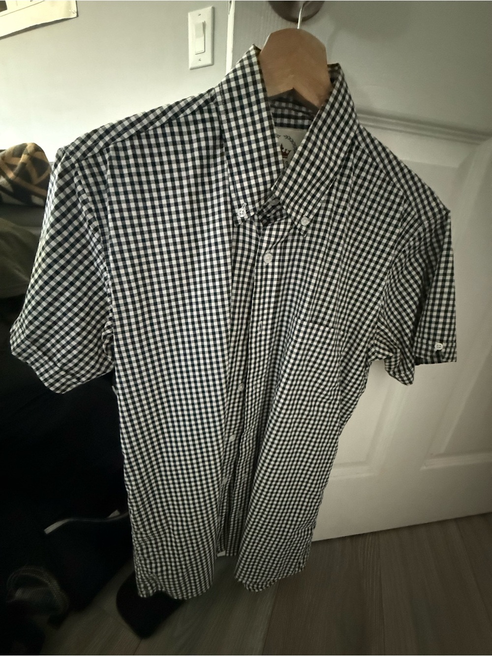 Men's Black & White Gingham Button-Down Shirt